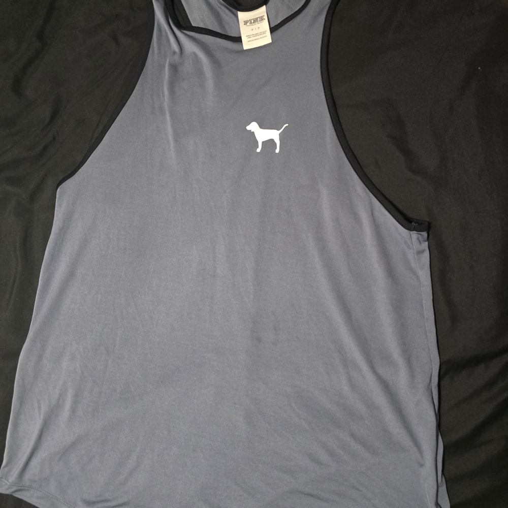 PINK Victoria's Secret Gray and White Dog Silhouette Tank Top